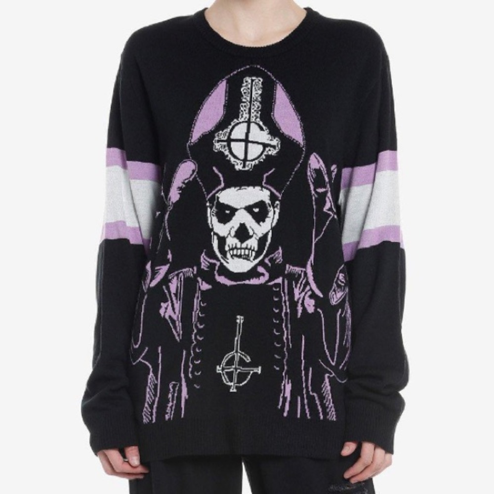Ghost Papa Emeritus Intarsia Sweater‎ Hot Topic Metal Music Nameless Ghoul